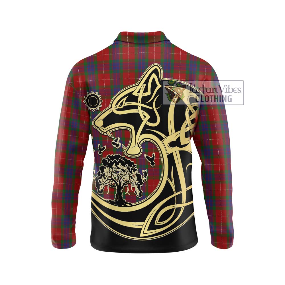 Fraser Tartan Long Sleeve Polo Shirt with Family Crest Celtic Wolf Style - Tartanvibesclothing Shop