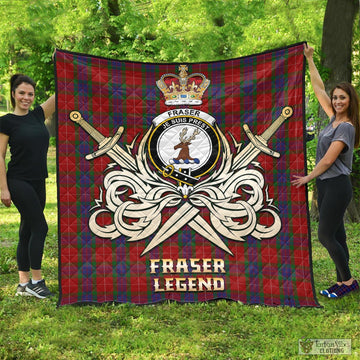 Fraser Tartan Quilt with Clan Crest and the Golden Sword of Courageous Legacy