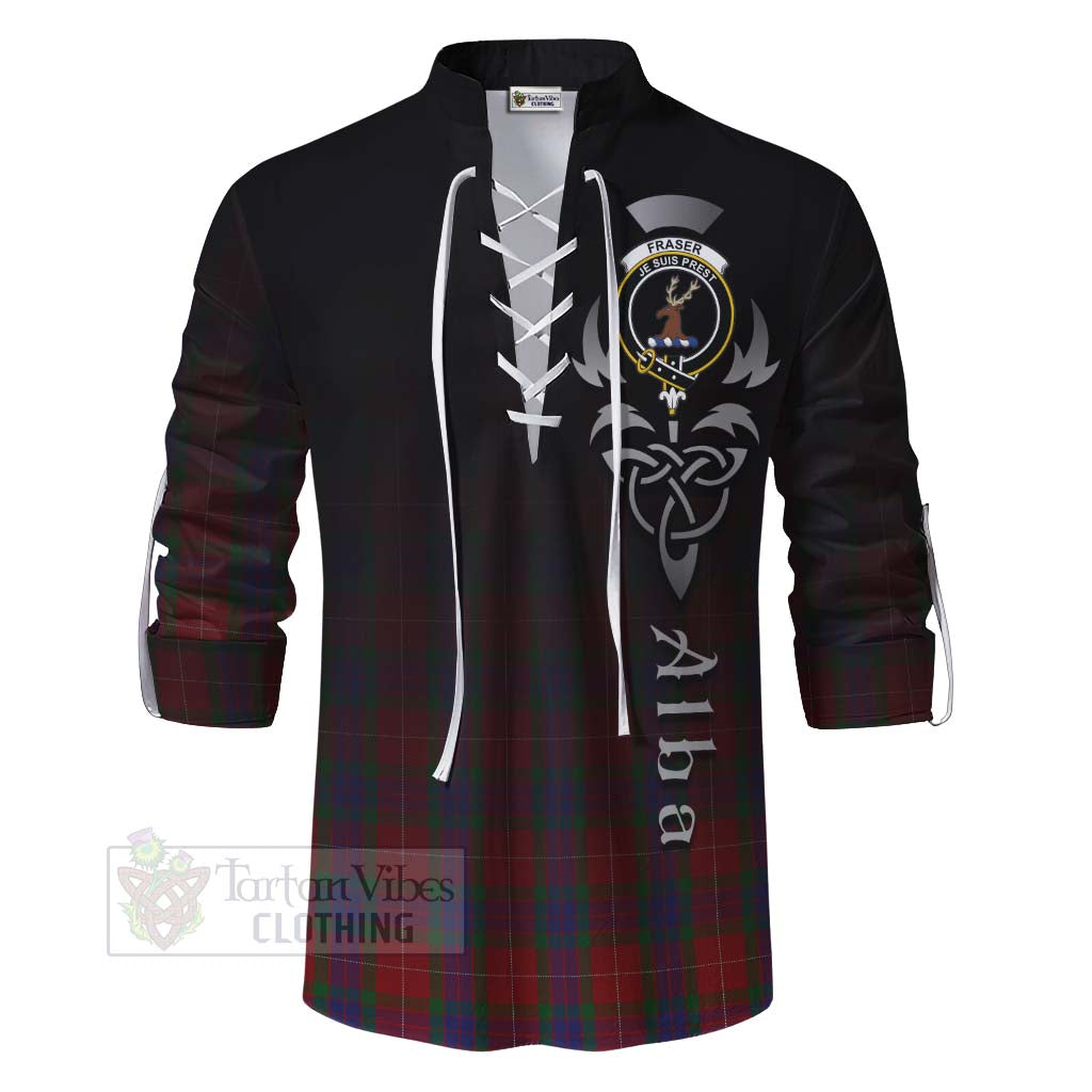 Tartan Vibes Clothing Fraser Tartan Ghillie Kilt Shirt Featuring Alba Gu Brath Family Crest Celtic Inspired
