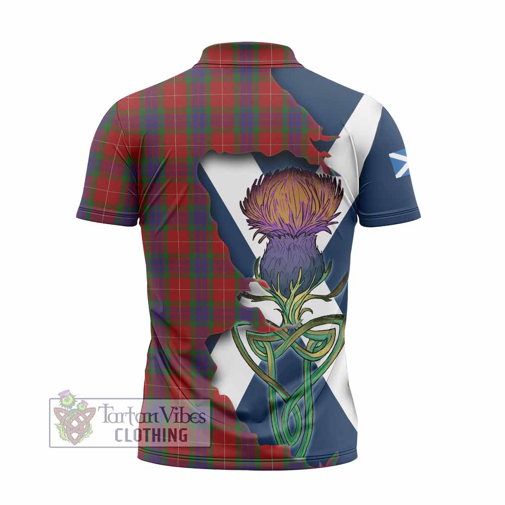 Tartan Vibes Clothing Fraser Tartan Family Crest Zipper Polo Shirt Scottish Thistle Celtic Inspired