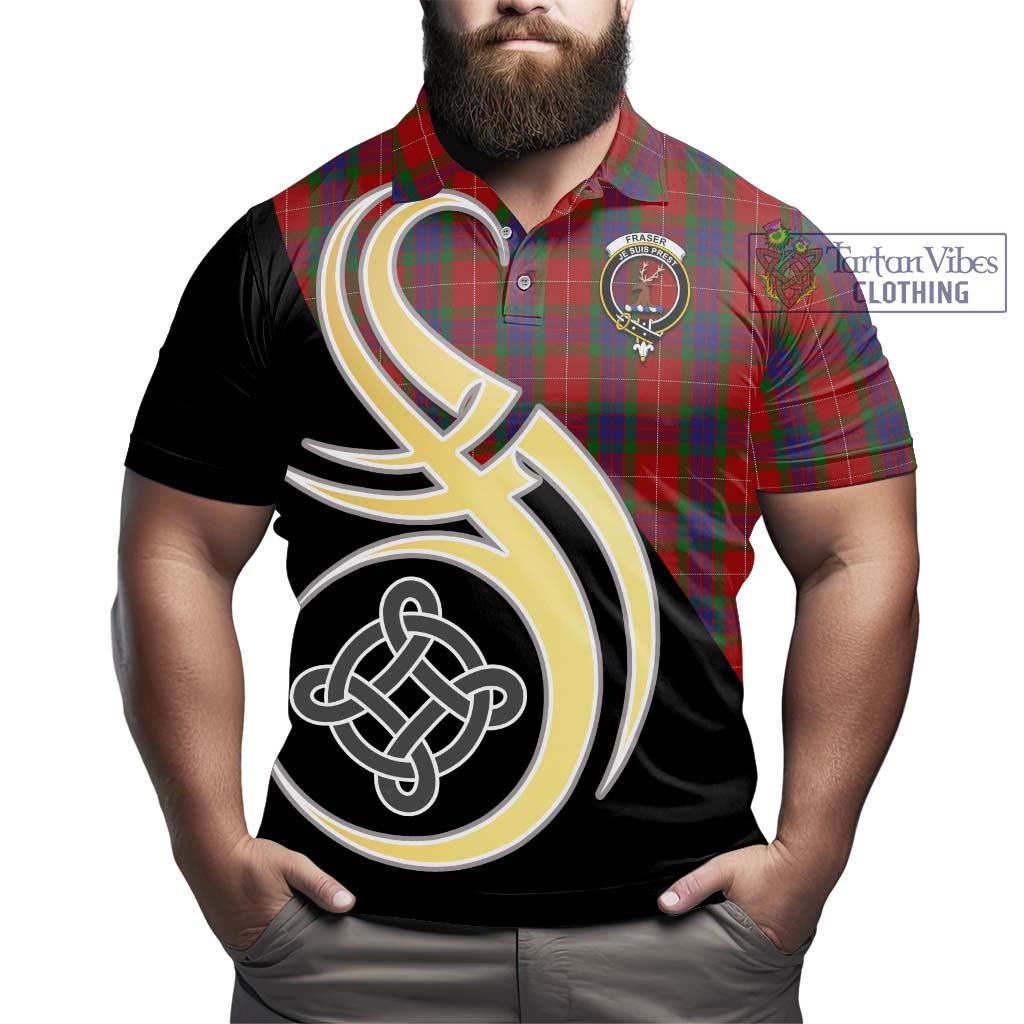 Fraser Tartan Polo Shirt with Family Crest and Celtic Symbol Style - Tartan Vibes Clothing