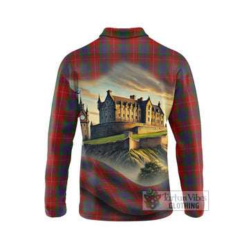 Fraser Tartan Family Crest Long Sleeve Polo Shirt with Scottish Ancient Castle Style