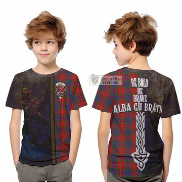 Fraser Tartan Family Crest Kid T-Shirt Alba Gu Brath Be Brave Lion Ancient Style