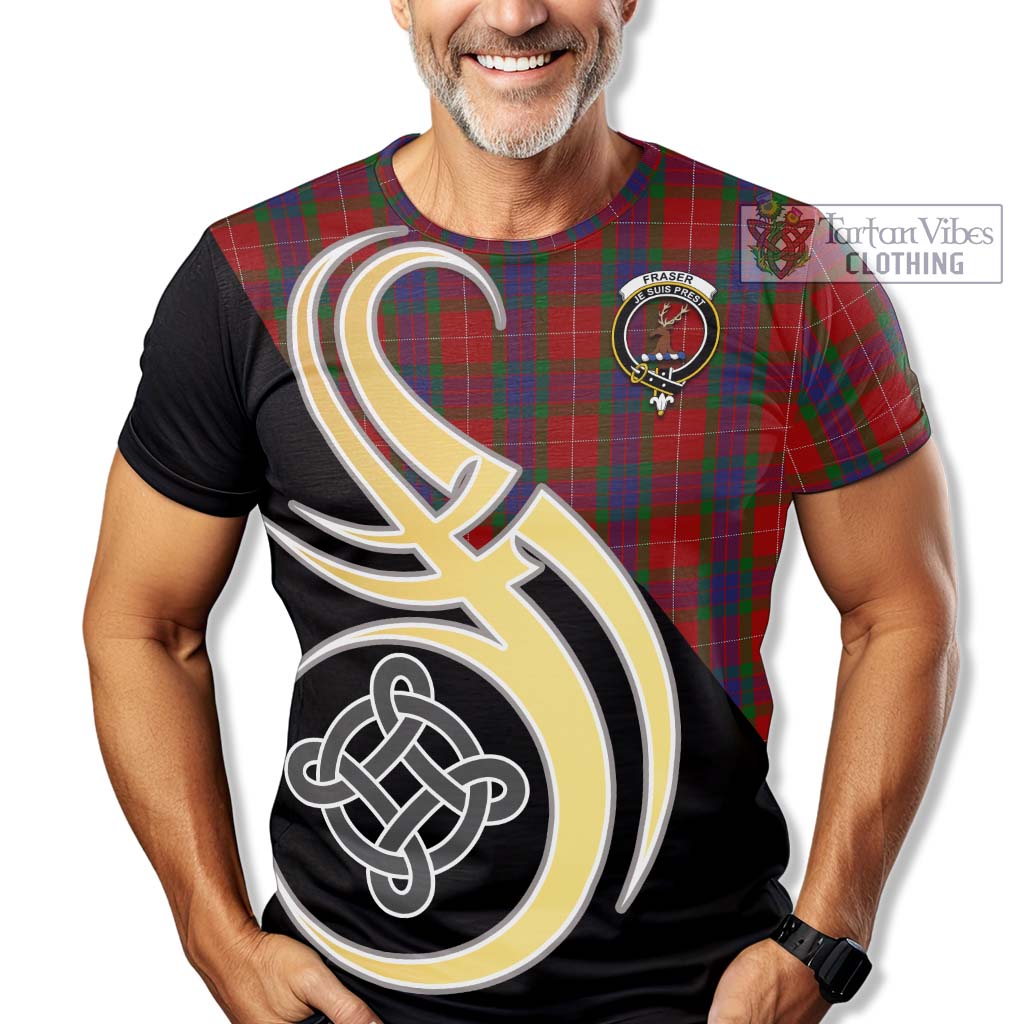 Tartan Vibes Clothing Fraser Tartan T-Shirt with Family Crest and Celtic Symbol Style