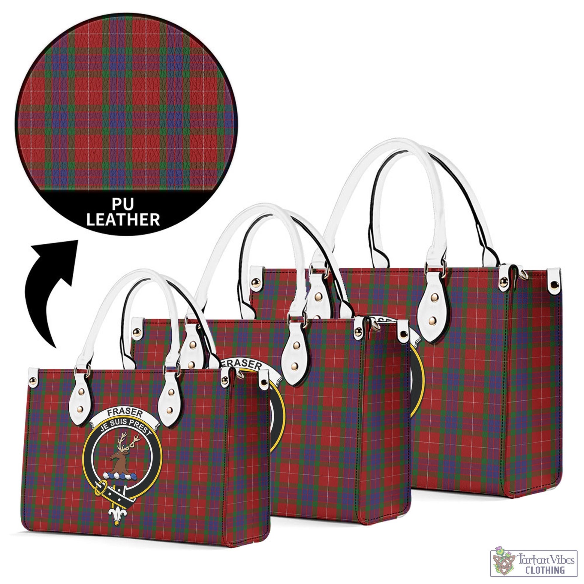 Tartan Vibes Clothing Fraser Tartan Luxury Leather Handbags with Family Crest