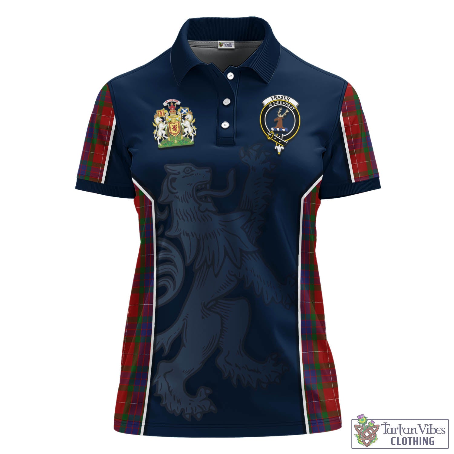 Fraser Tartan Women's Polo Shirt with Family Crest and Lion Rampant Vibes Sport Style - Tartan Vibes Clothing