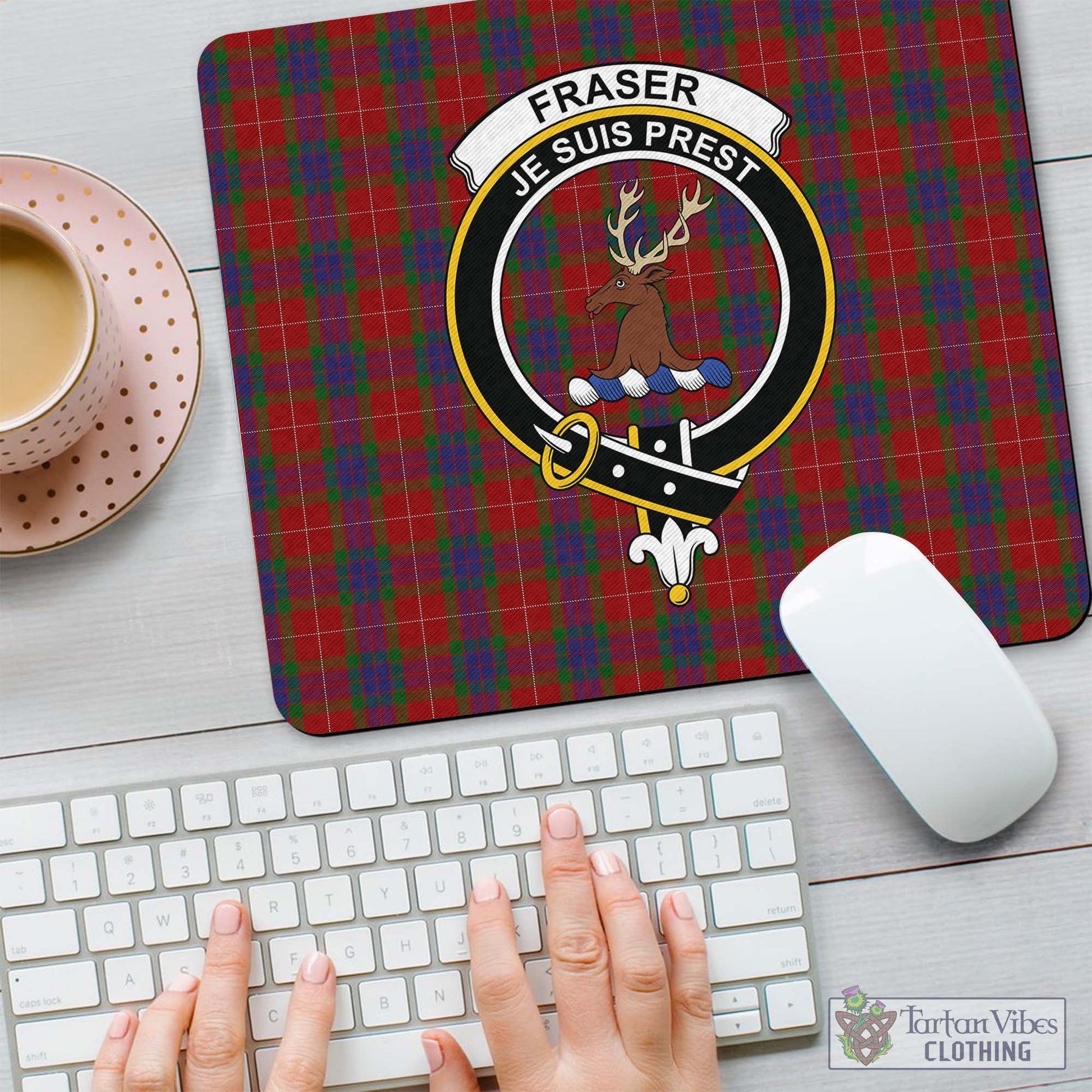 Tartan Vibes Clothing Fraser Tartan Mouse Pad with Family Crest
