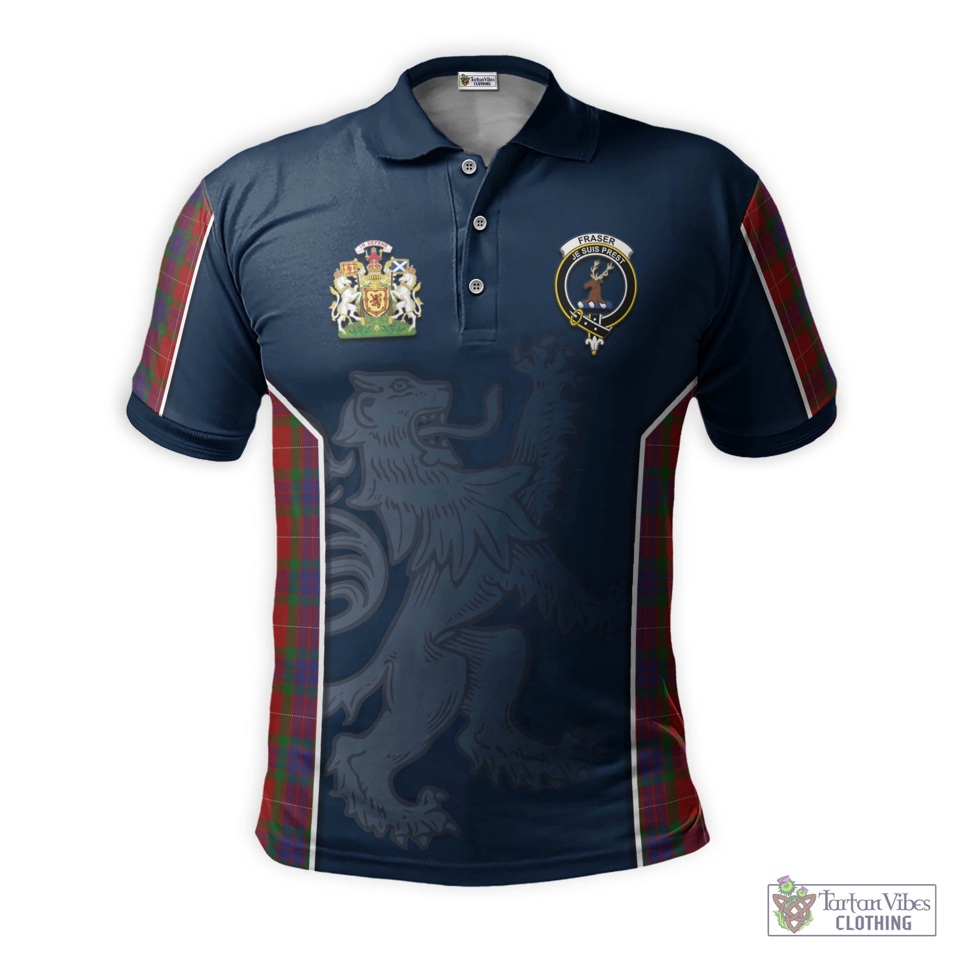 Tartan Vibes Clothing Fraser Tartan Men's Polo Shirt with Family Crest and Lion Rampant Vibes Sport Style