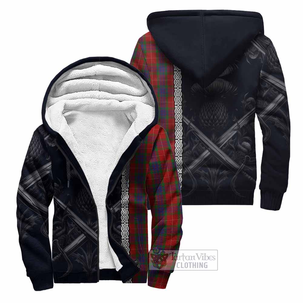 Tartan Vibes Clothing Fraser Tartan Sherpa Hoodie with Family Crest Cross Sword Thistle Celtic Vibes