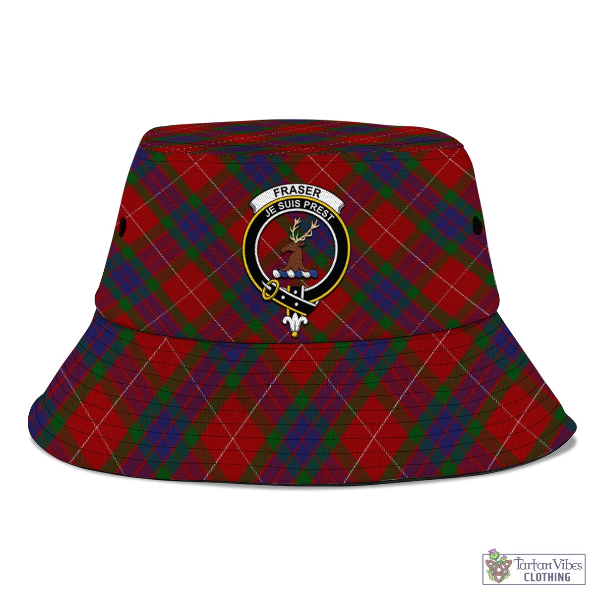 Tartan Vibes Clothing Fraser Tartan Bucket Hat with Family Crest