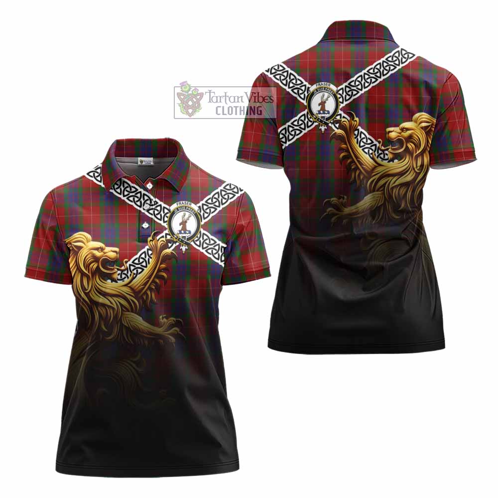 Tartan Vibes Clothing Fraser Crest Tartan Women's Polo Shirt with Golden Lion Emblem Celtic Style