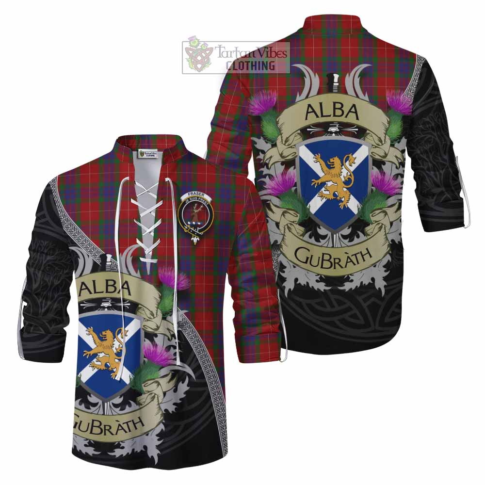 Tartan Vibes Clothing Fraser Tartan Family Crest Ghillie Kilt Shirt Lion Rampant Royal Thistle Shield Celtic Inspired