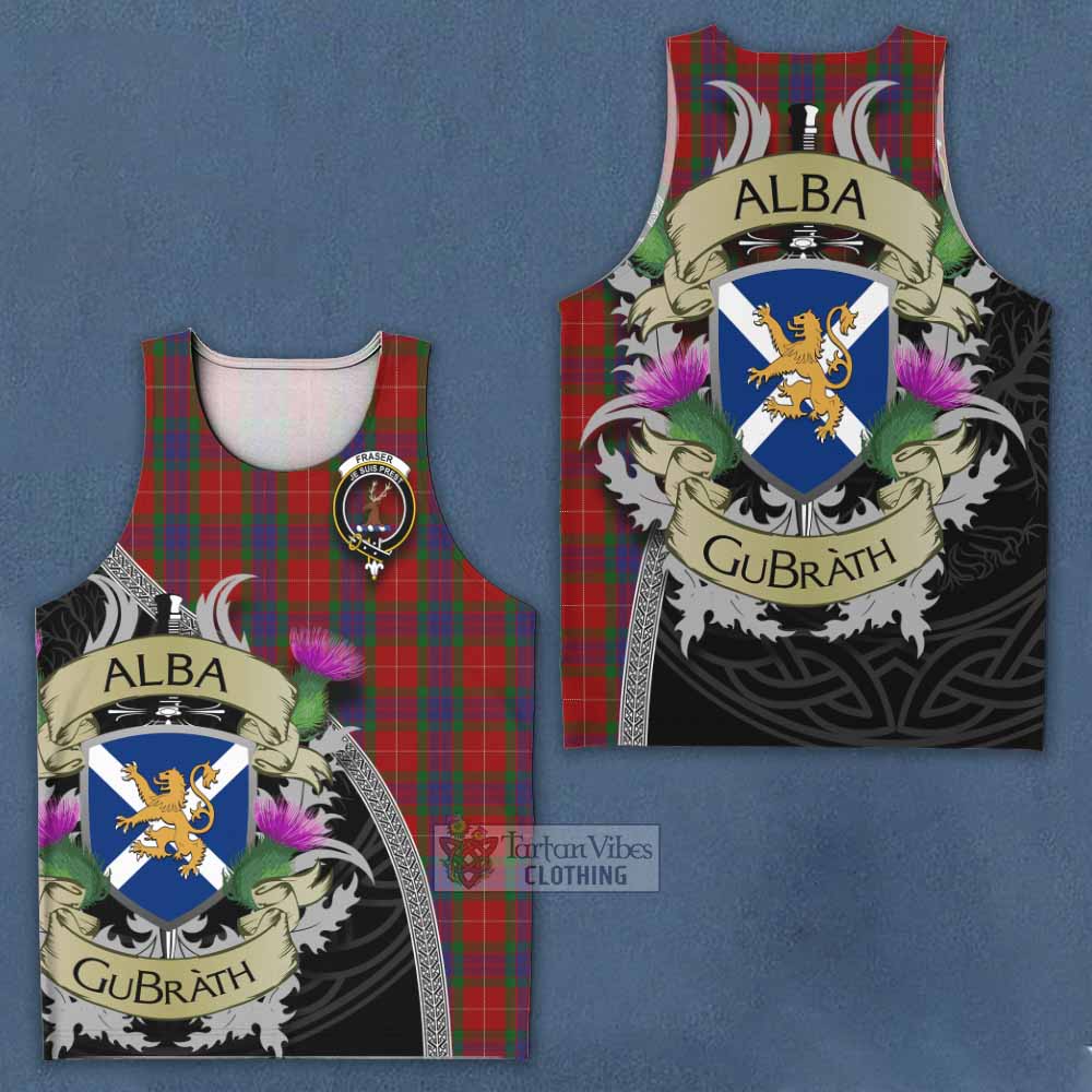 Tartan Vibes Clothing Fraser Tartan Family Crest Men's Tank Top Lion Rampant Royal Thistle Shield Celtic Inspired