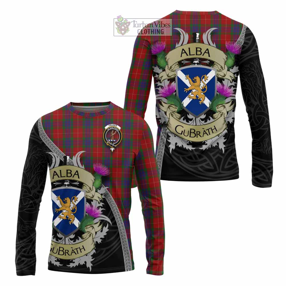 Tartan Vibes Clothing Fraser Tartan Family Crest Long Sleeve T-Shirt Lion Rampant Royal Thistle Shield Celtic Inspired