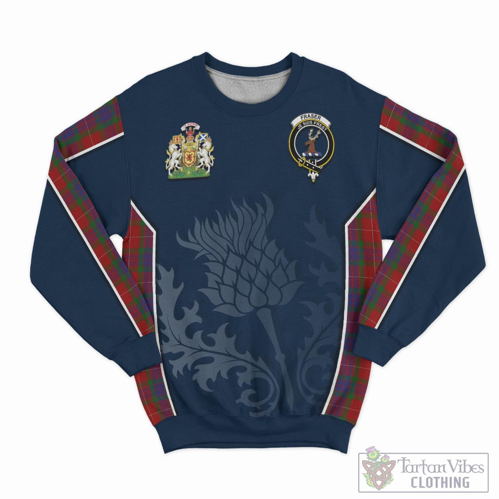 Tartan Vibes Clothing Fraser Tartan Sweatshirt with Family Crest and Scottish Thistle Vibes Sport Style