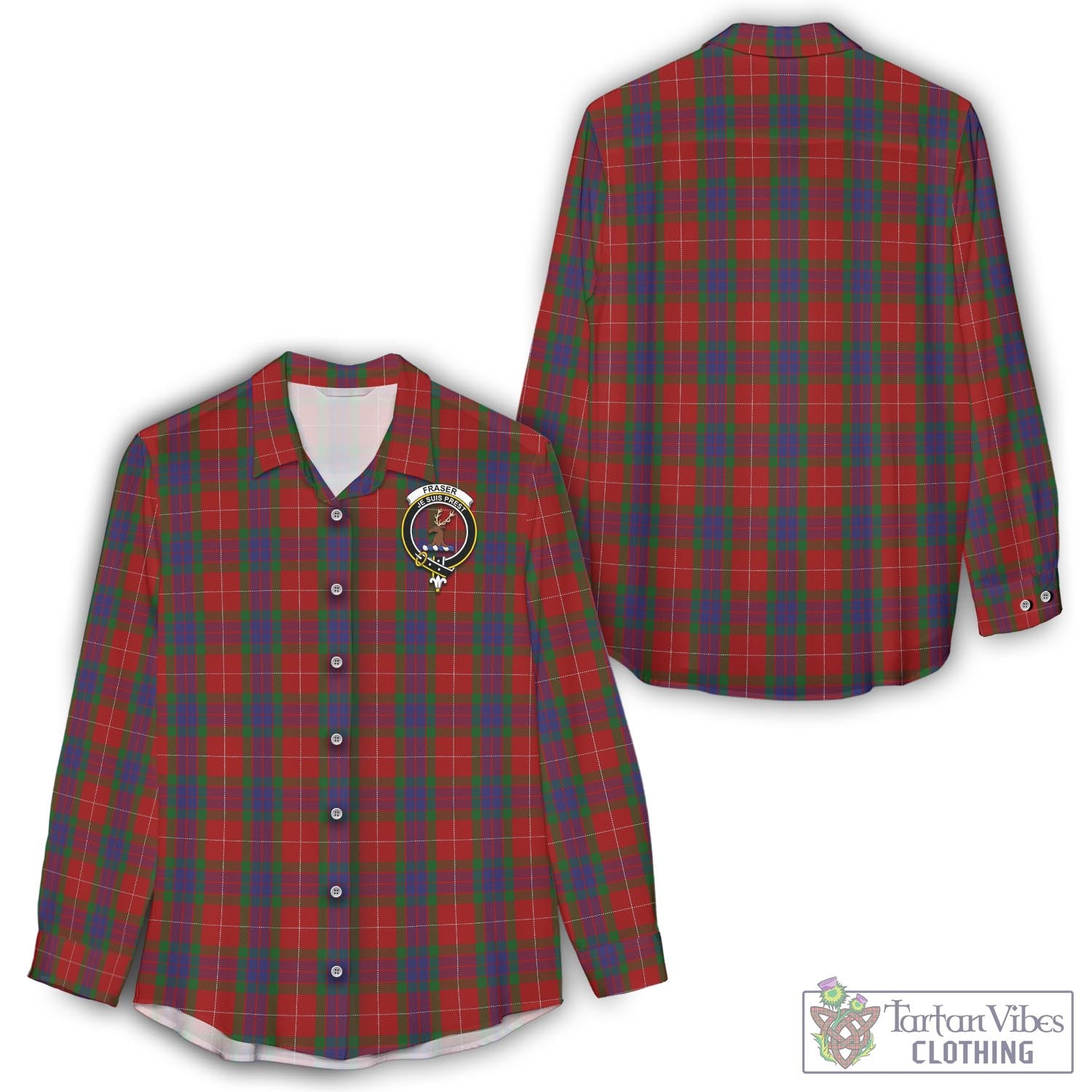 Tartan Vibes Clothing Fraser Tartan Womens Casual Shirt with Family Crest