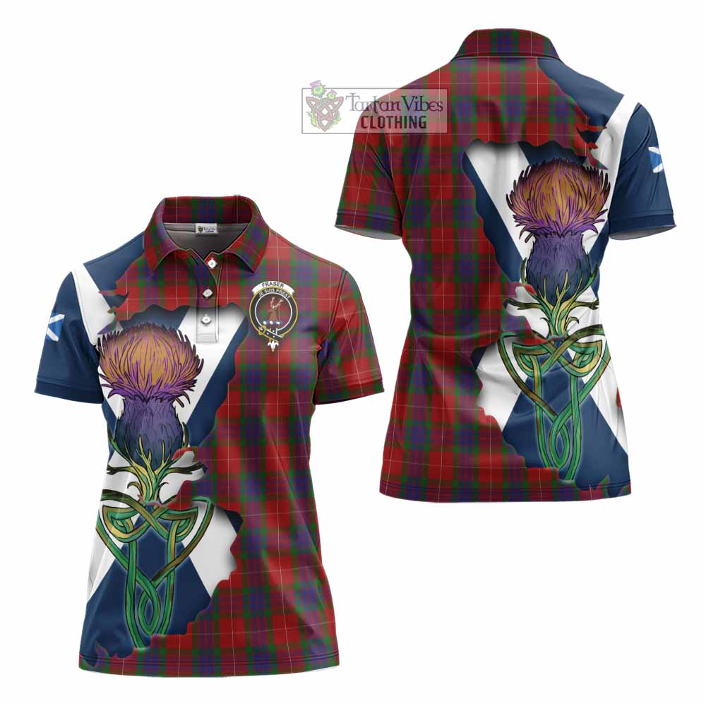Tartan Vibes Clothing Fraser Tartan Family Crest Women's Polo Shirt Scottish Thistle Celtic Inspired