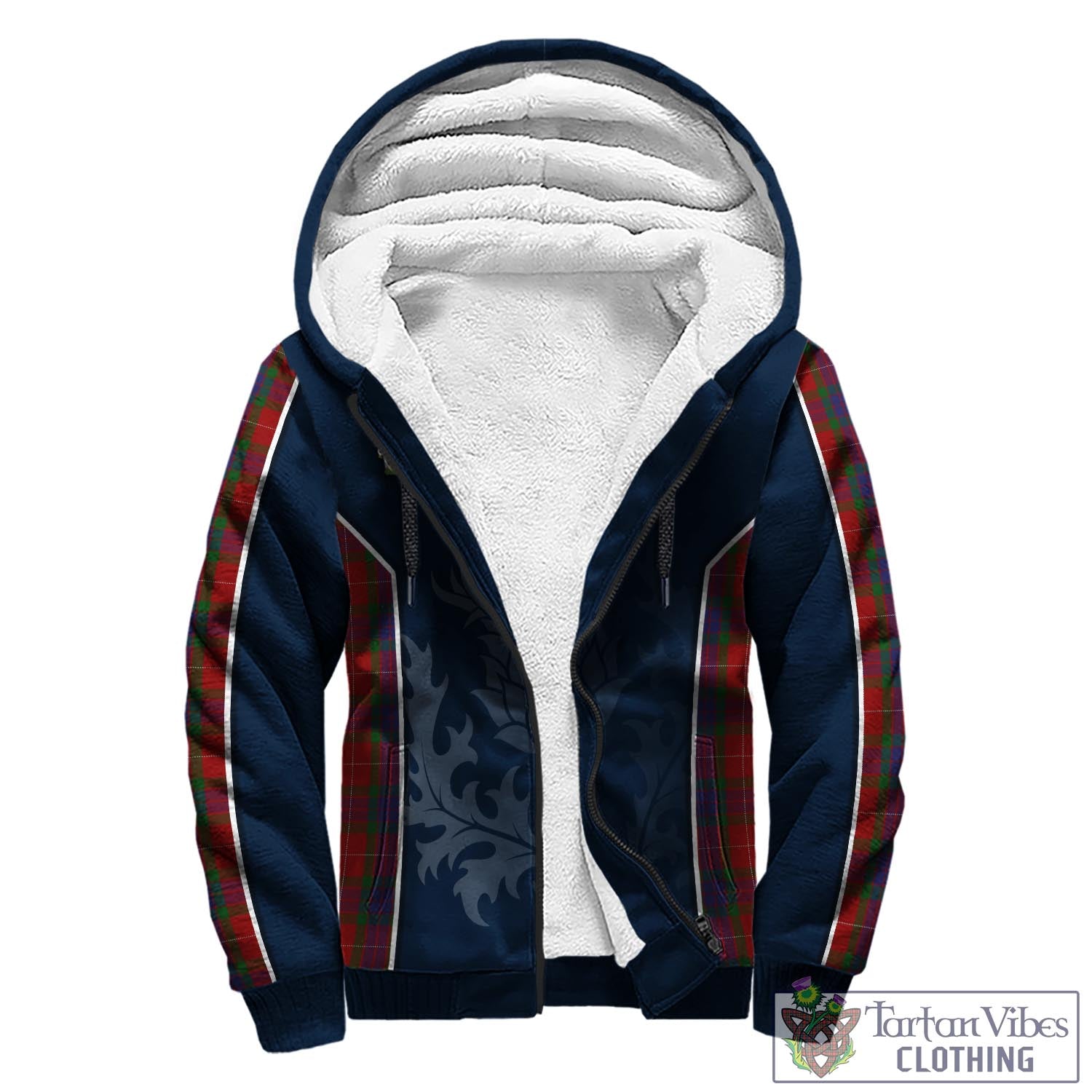 Tartan Vibes Clothing Fraser Tartan Sherpa Hoodie with Family Crest and Scottish Thistle Vibes Sport Style