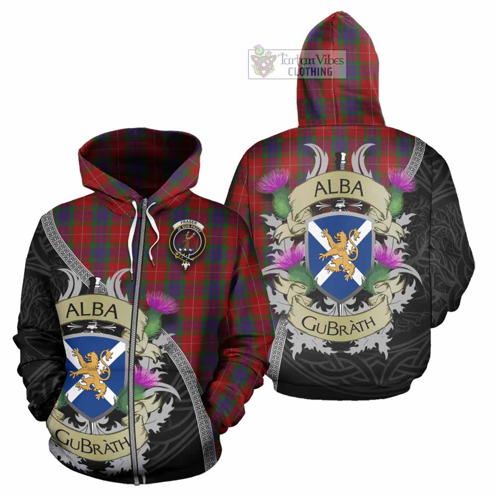 Tartan Vibes Clothing Fraser Tartan Family Crest Hoodie Lion Rampant Royal Thistle Shield Celtic Inspired