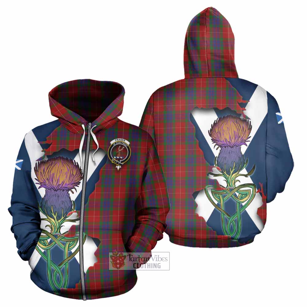 Tartan Vibes Clothing Fraser Tartan Family Crest Hoodie Scottish Thistle Celtic Inspired