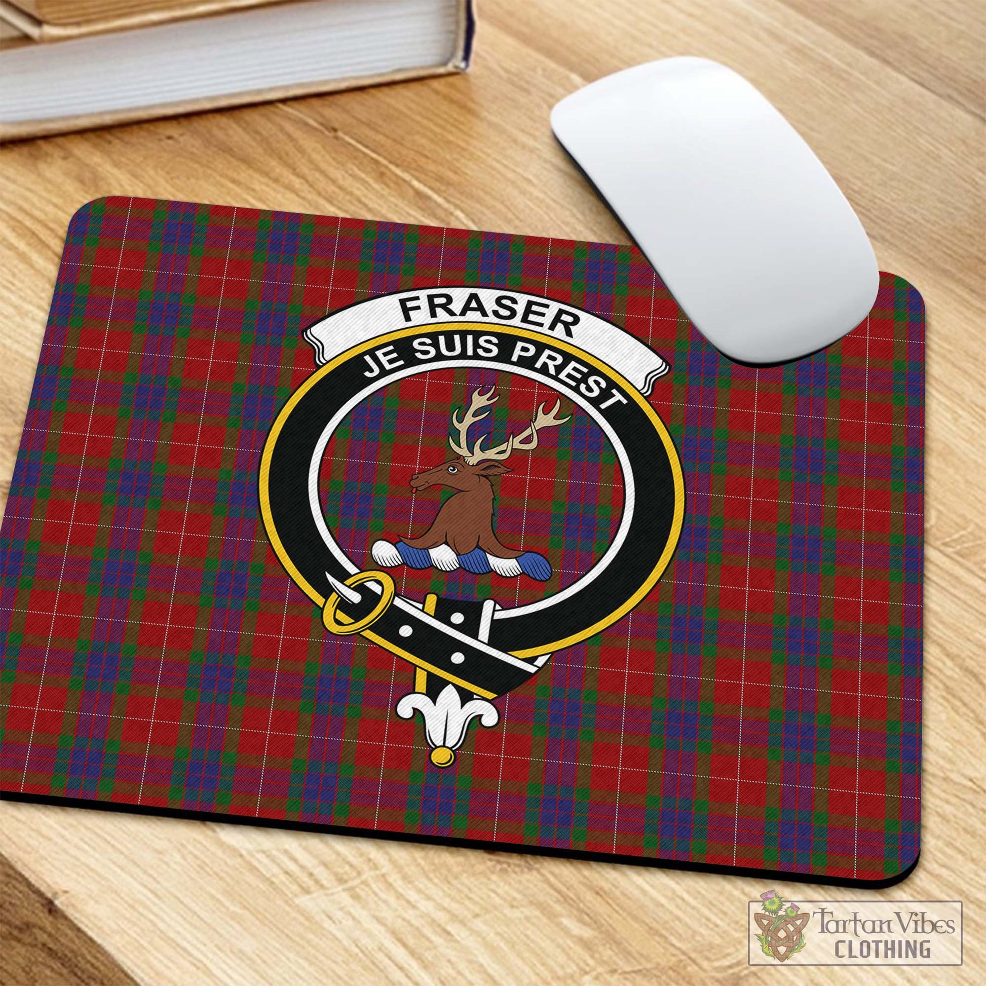 Tartan Vibes Clothing Fraser Tartan Mouse Pad with Family Crest