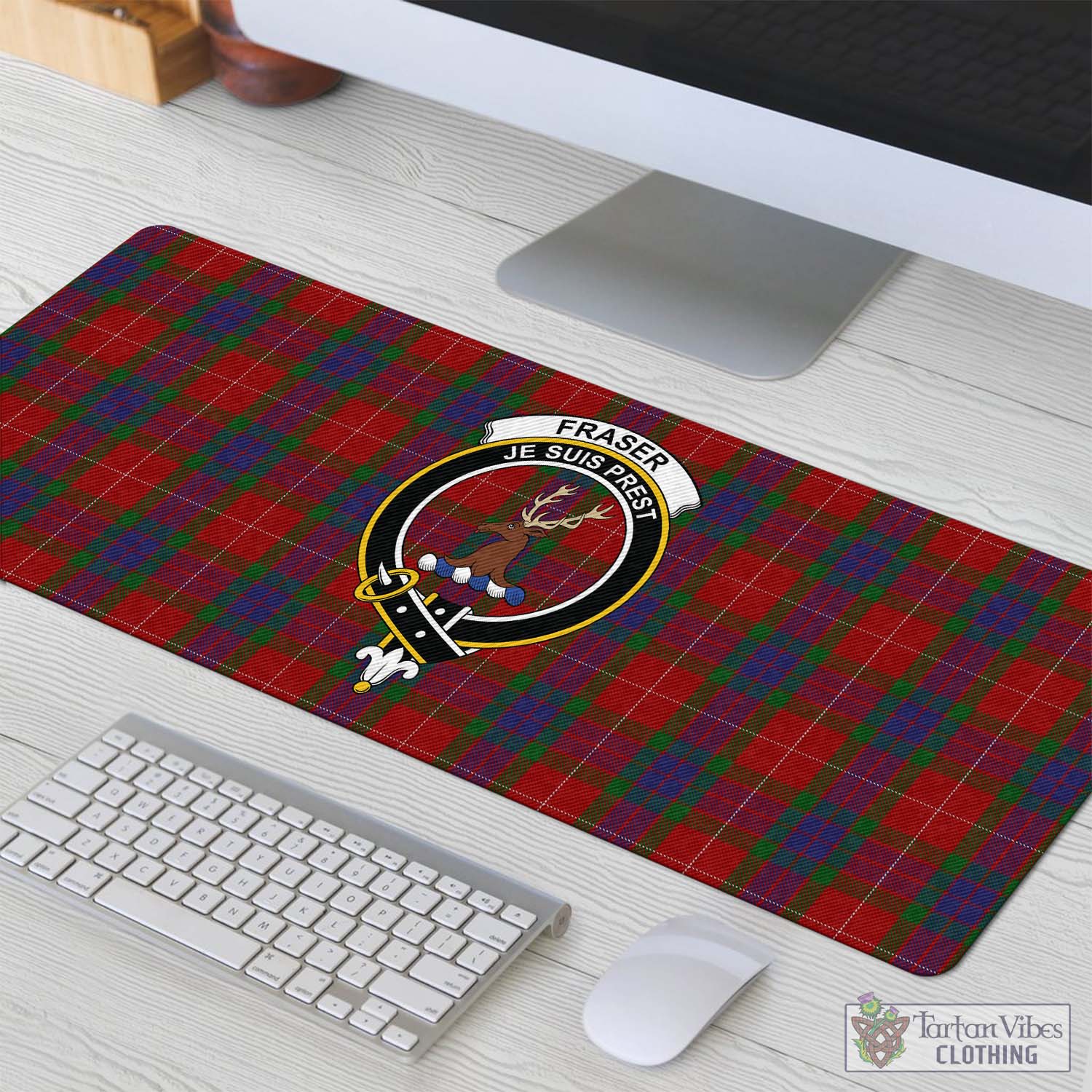 Tartan Vibes Clothing Fraser Tartan Mouse Pad with Family Crest