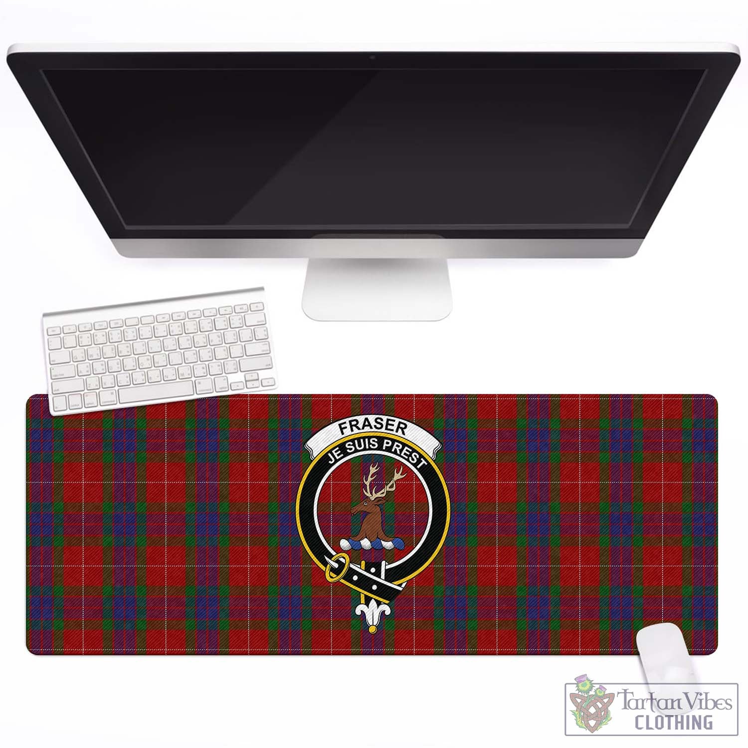 Tartan Vibes Clothing Fraser Tartan Mouse Pad with Family Crest