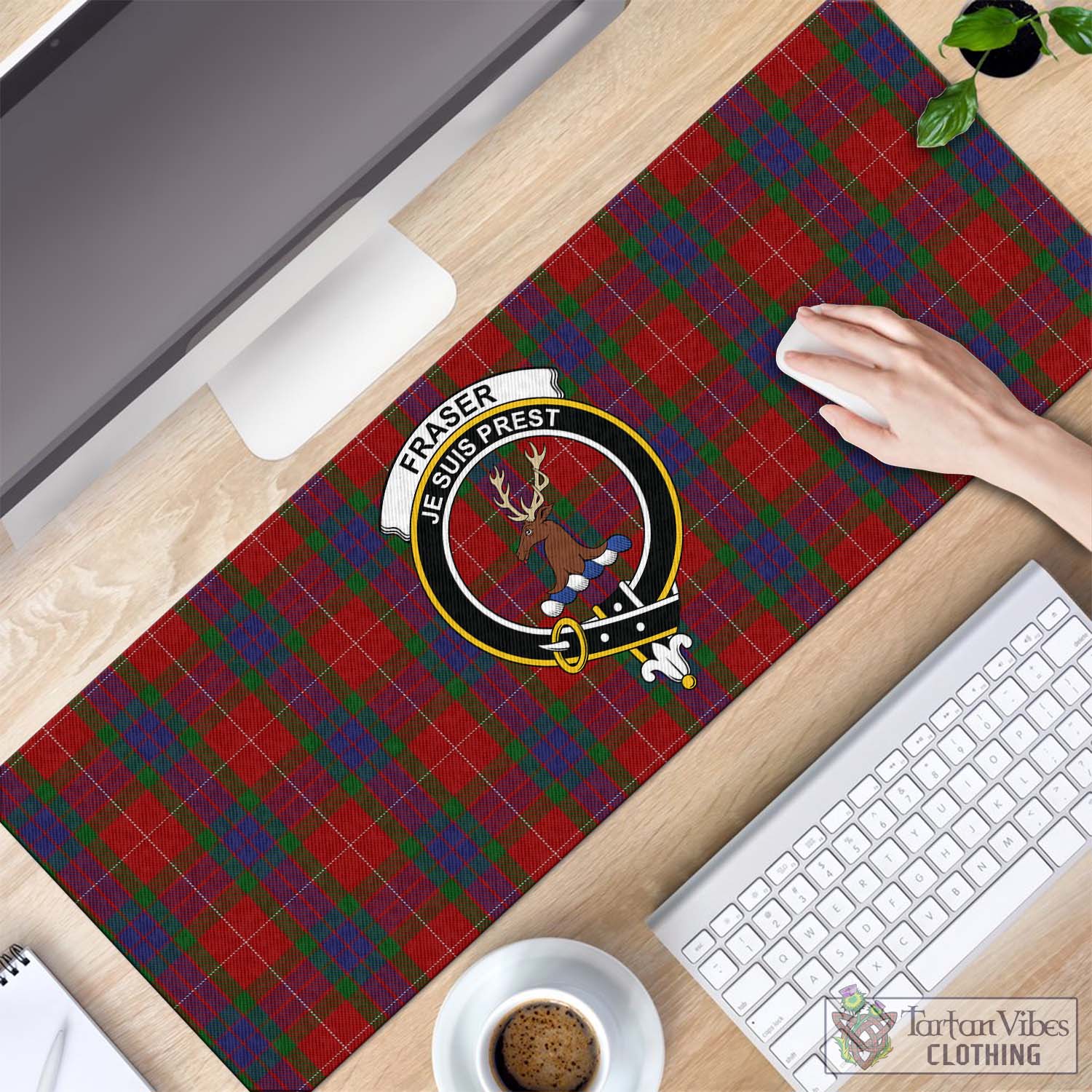 Tartan Vibes Clothing Fraser Tartan Mouse Pad with Family Crest