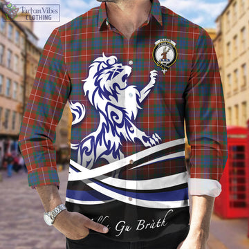 Fraser Ancient Tartan Long Sleeve Button Up Shirt with Alba Gu Brath Regal Lion Emblem