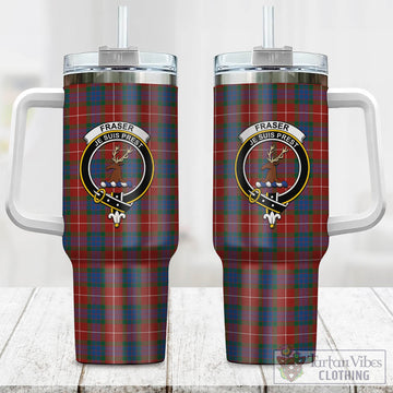 Fraser Ancient Tartan and Family Crest Tumbler with Handle