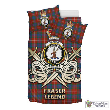 Fraser Ancient Tartan Bedding Set with Clan Crest and the Golden Sword of Courageous Legacy