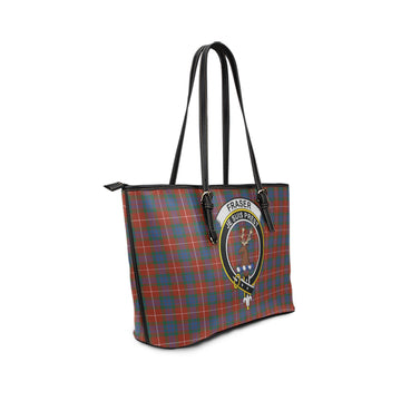 Fraser Ancient Tartan Leather Tote Bag with Family Crest