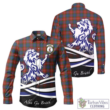 Fraser Ancient Tartan Long Sleeve Button Up Shirt with Alba Gu Brath Regal Lion Emblem