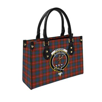 Fraser Ancient Tartan Leather Bag with Family Crest
