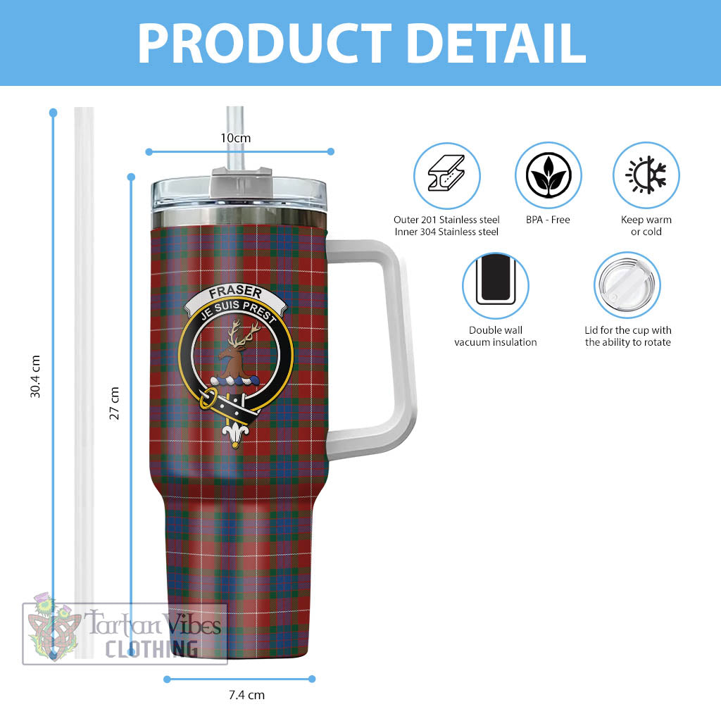 Tartan Vibes Clothing Fraser Ancient Tartan and Family Crest Tumbler with Handle