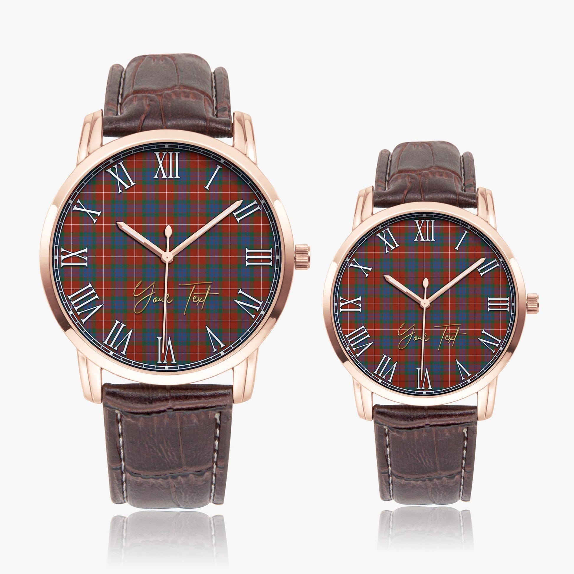 Fraser Ancient Tartan Personalized Your Text Leather Trap Quartz Watch Wide Type Rose Gold Case With Brown Leather Strap - Tartanvibesclothing