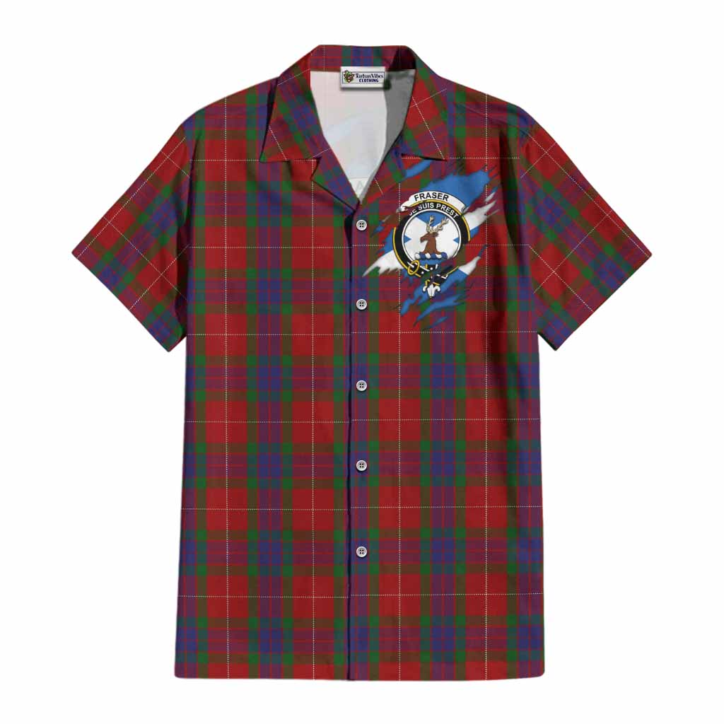 Fraser Clan Crest In Me Tartan Cotton Hawaiian Shirt Scotland Flag Style
