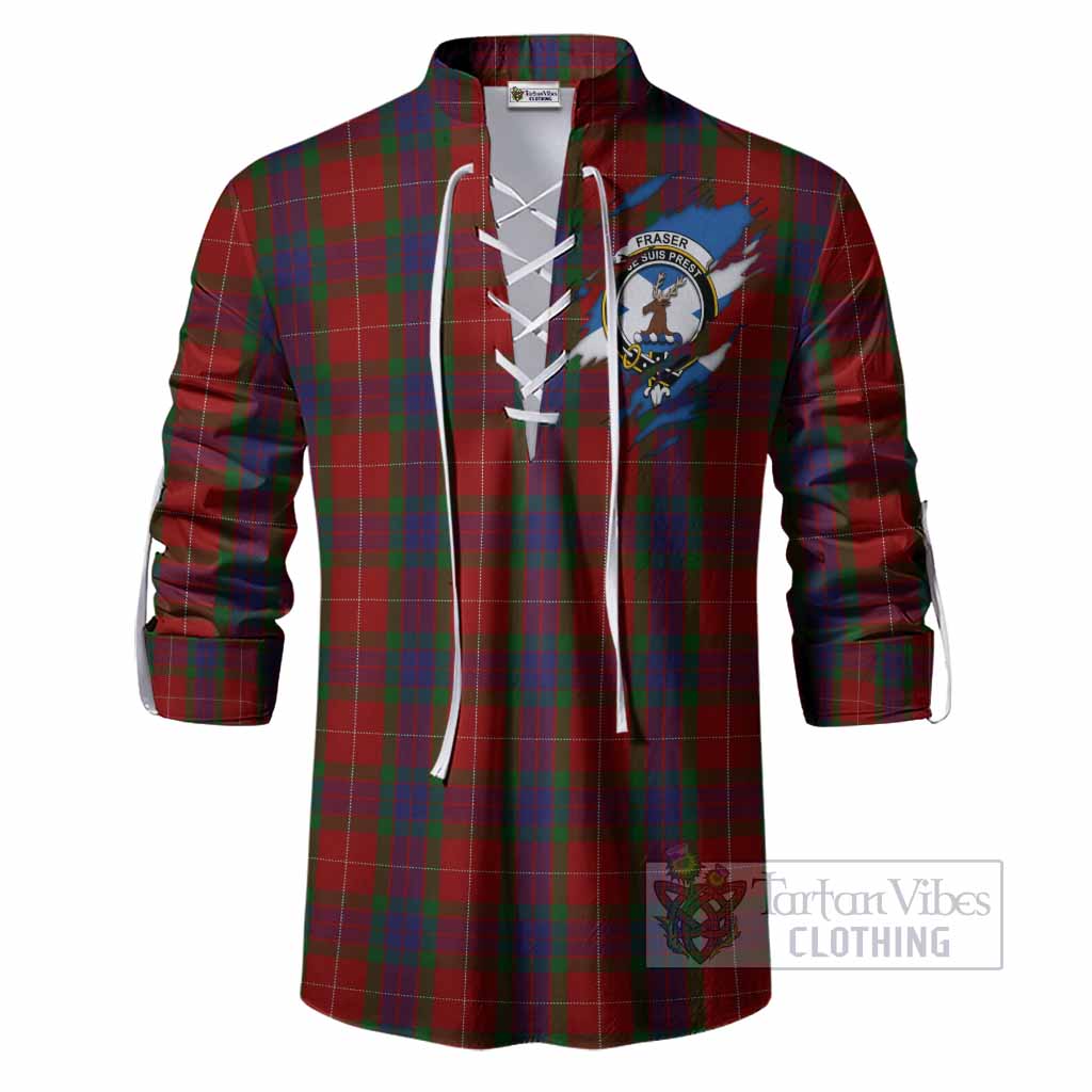 Fraser Clan Crest In Me Tartan Ghillie Shirt Scotland Flag Style