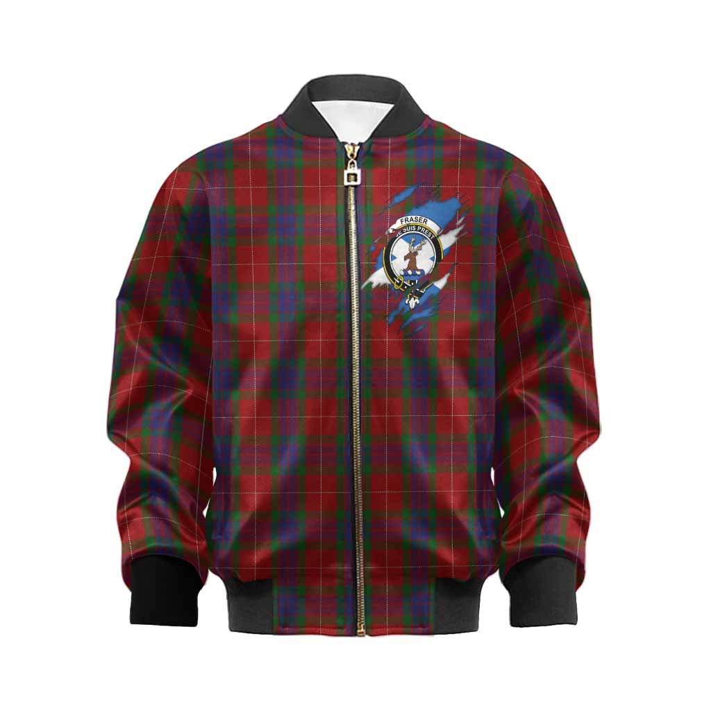 Fraser Clan Crest In Me Tartan Kid Bomber Jacket Scotland Flag Style