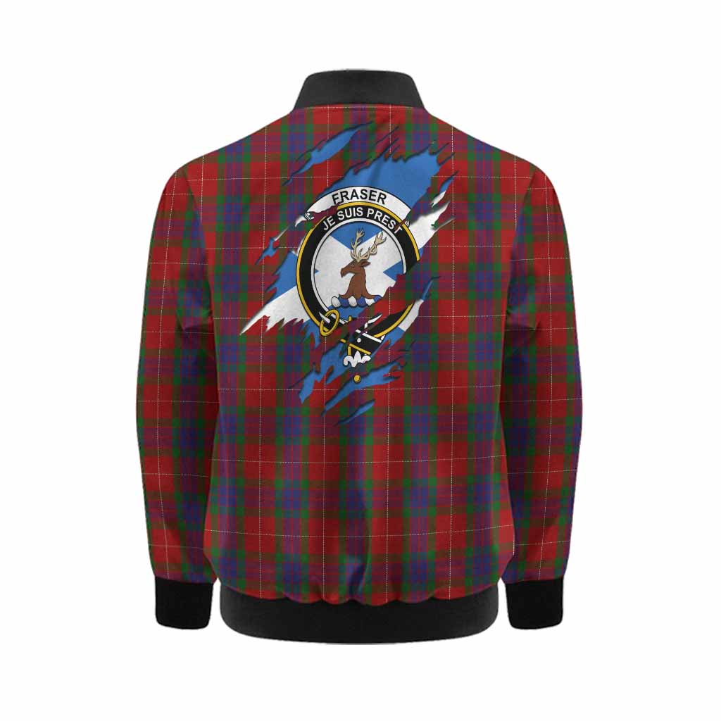 Fraser Clan Crest In Me Tartan Kid Bomber Jacket Scotland Flag Style