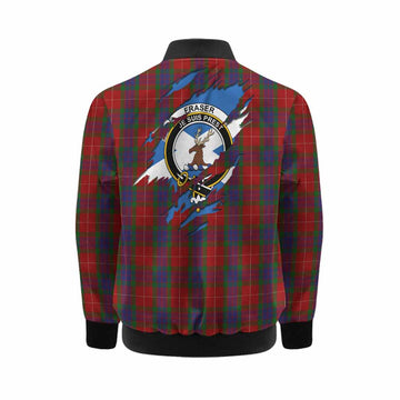 Fraser Clan Crest In Me Tartan Kid Bomber Jacket Scotland Flag Style