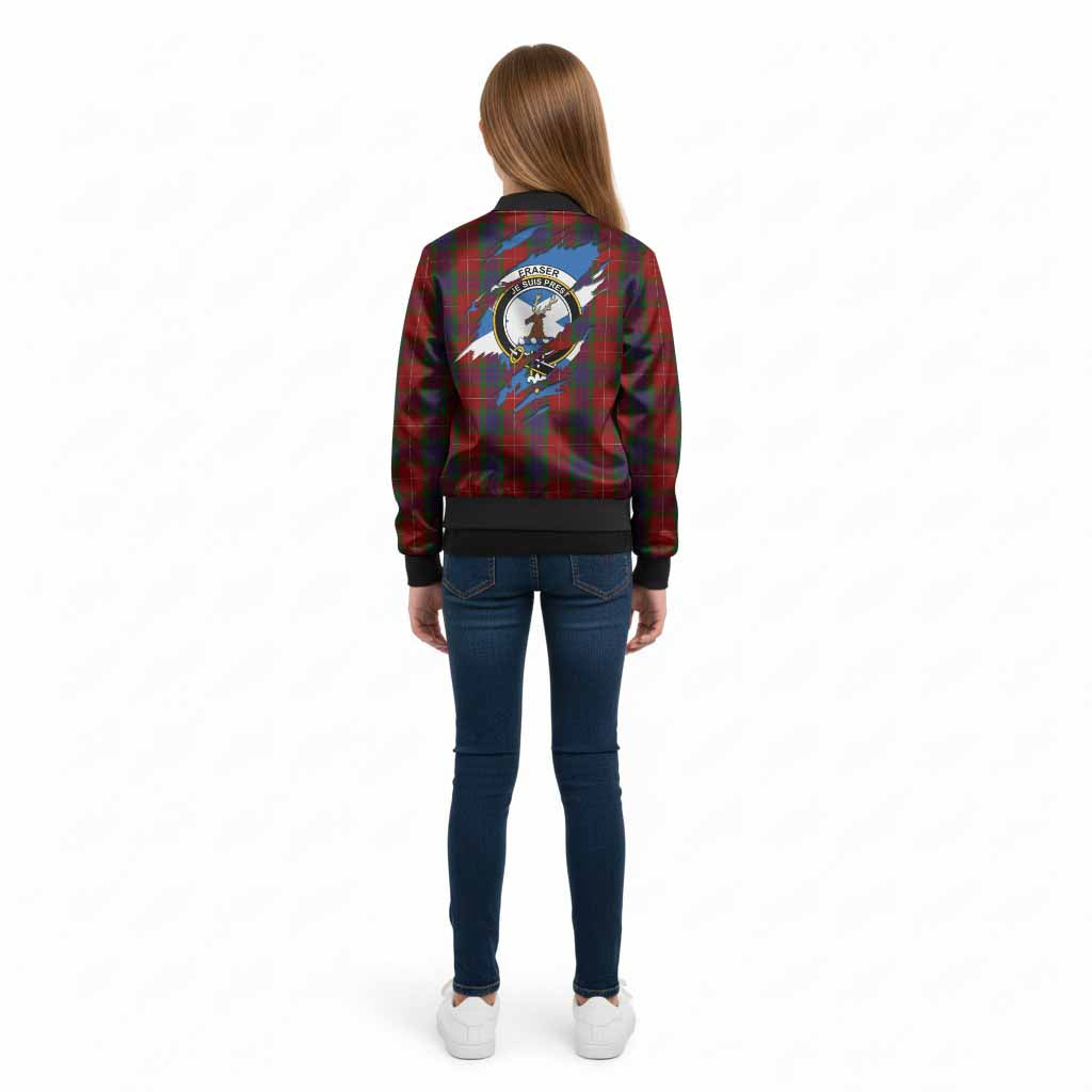 Fraser Clan Crest In Me Tartan Kid Bomber Jacket Scotland Flag Style