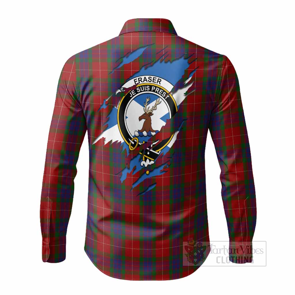 Fraser Clan Crest In Me Tartan Long Sleeve Button Shirts Scotland Flag Style