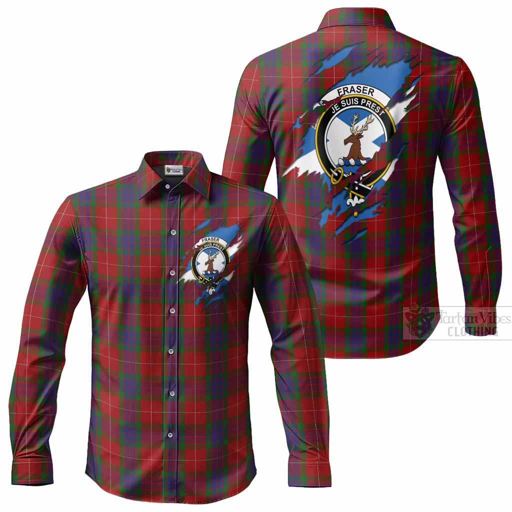 Fraser Clan Crest In Me Tartan Long Sleeve Button Shirts Scotland Flag Style