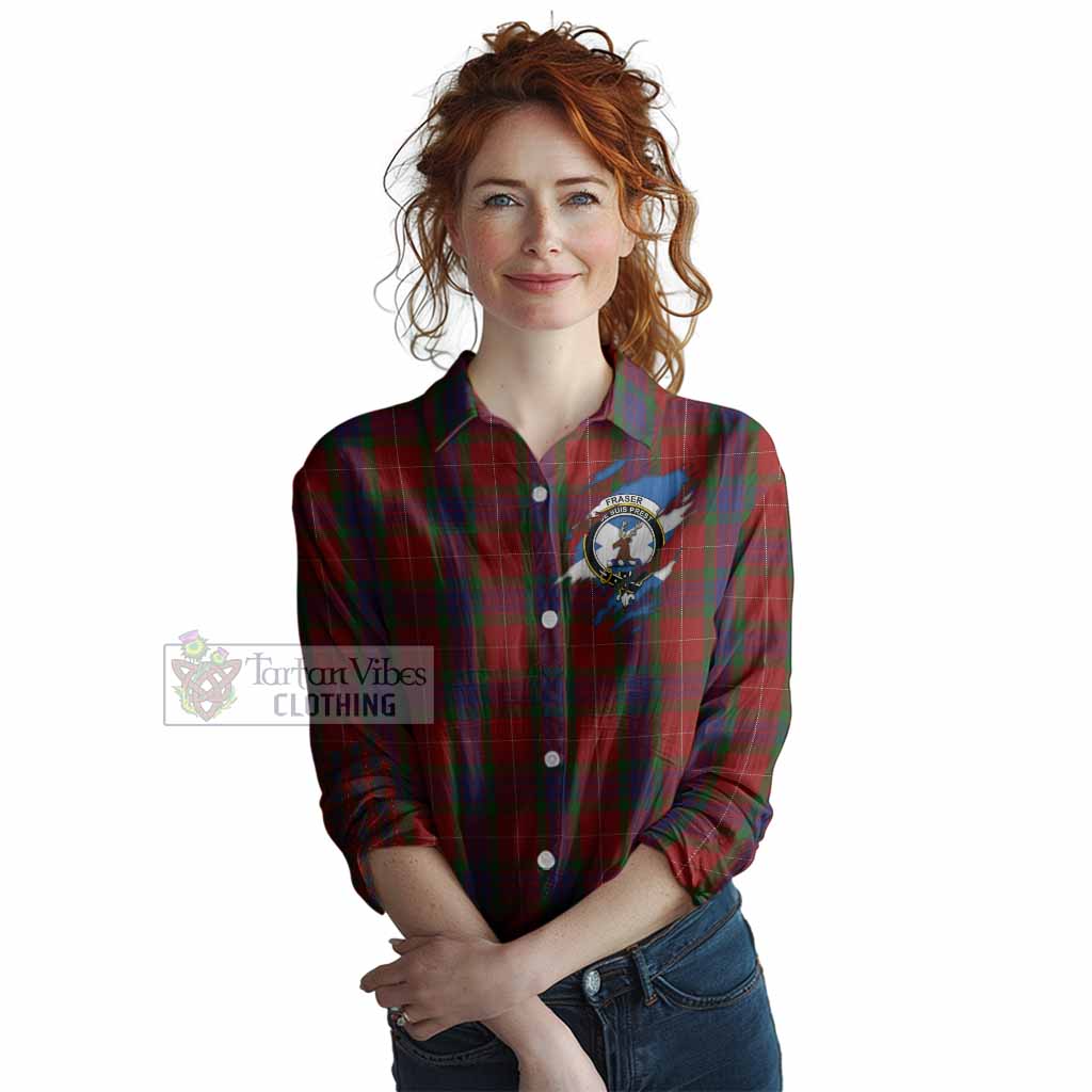 Fraser Clan Crest In Me Tartan Women Casual Shirt Scotland Flag Style
