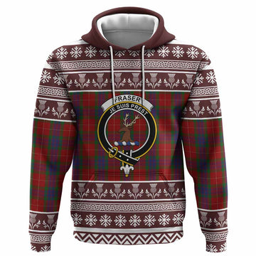 Fraser Clan Tartan Christmas Hoodie with Family Crest