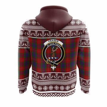 Fraser Clan Tartan Christmas Hoodie with Family Crest