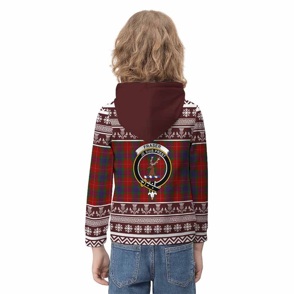 Fraser Clan Tartan Christmas Kid Hoodie with Family Crest - Tartan Vibes Clothing