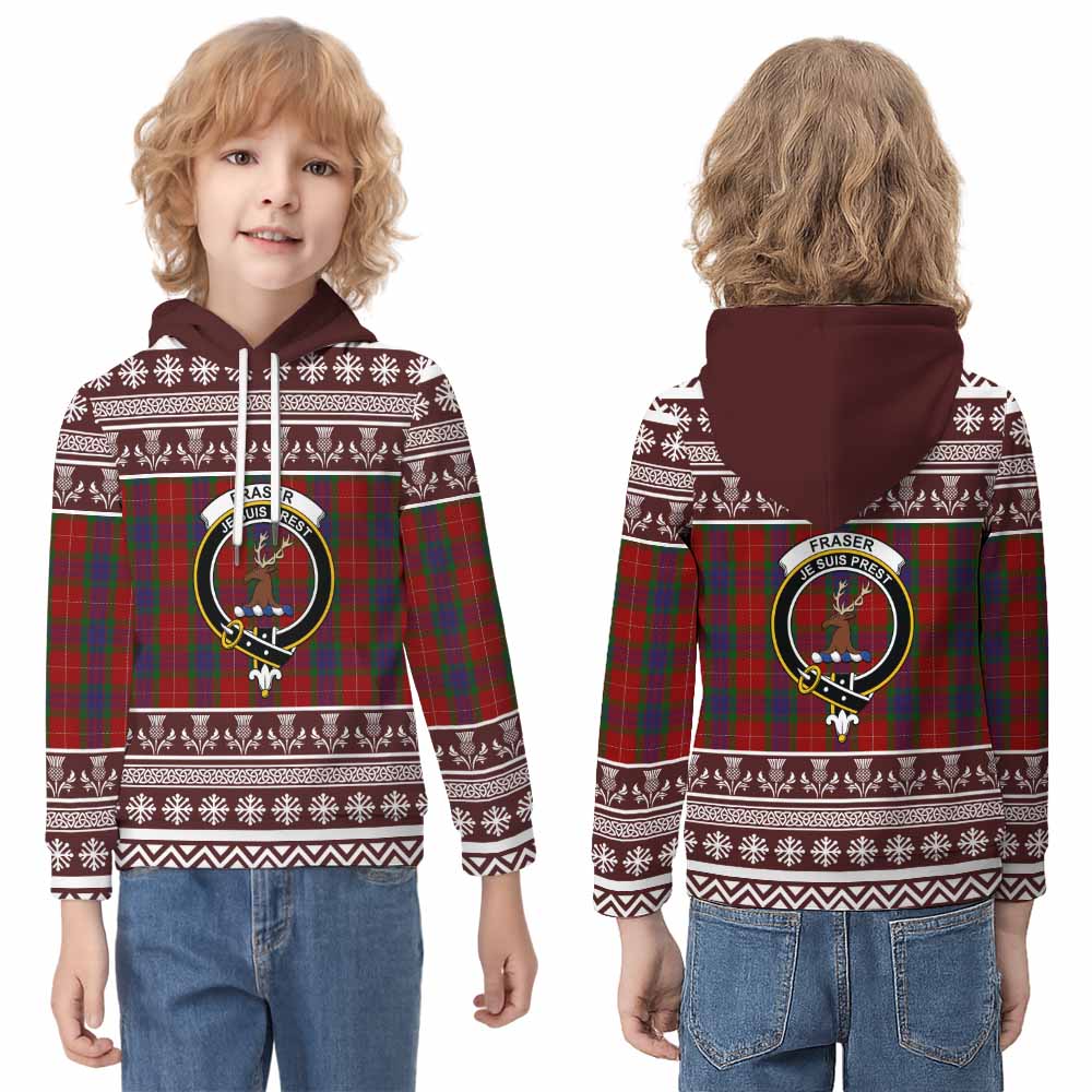 Fraser Clan Tartan Christmas Kid Hoodie with Family Crest - Tartan Vibes Clothing