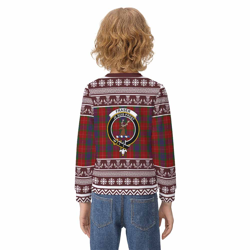 Fraser Clan Tartan Christmas Kid Ugly Sweatshirt with Family Crest - Tartan Vibes Clothing